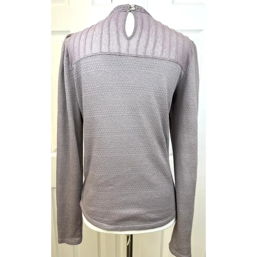 Free People Crochet Lace Mock Neck Long Sleeve Boho Top Purple Medium
